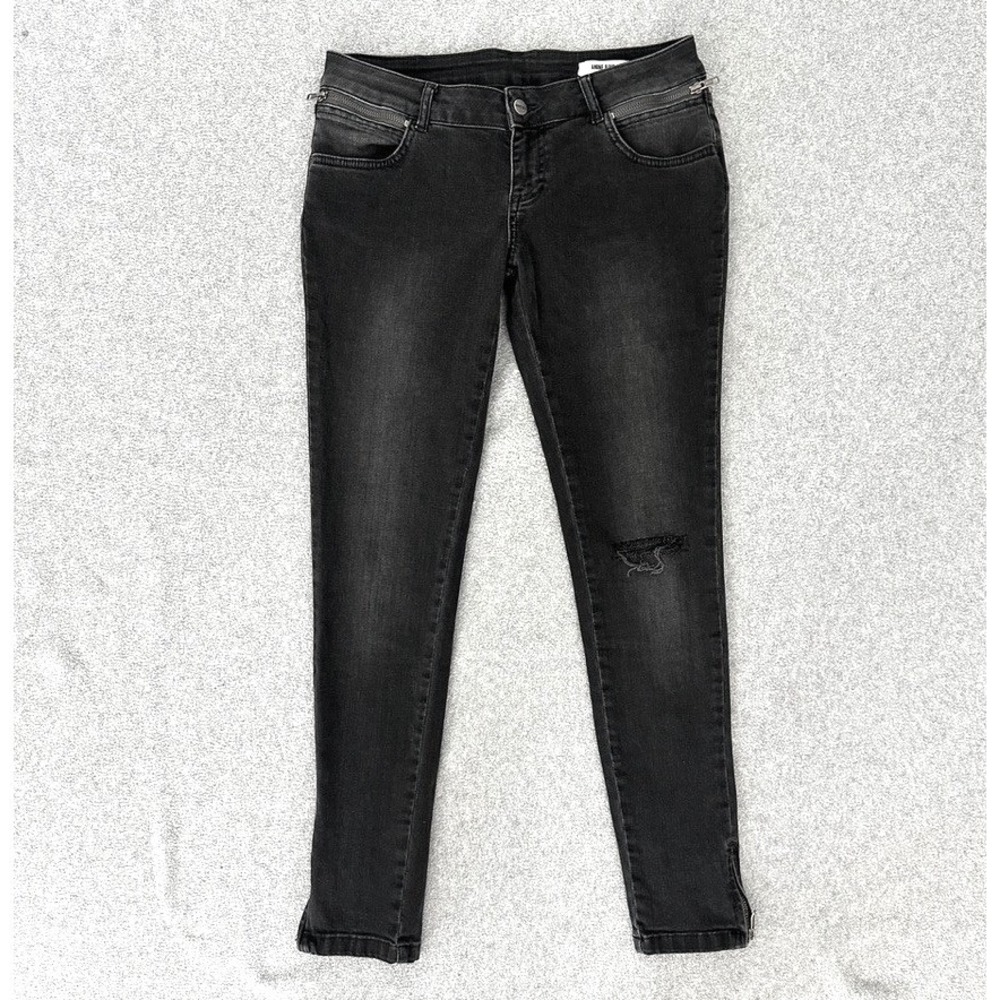 Anine Bing Jeans 30 Skinny Ankle Black Denim Distressed Moto Zip Grunge Rocker